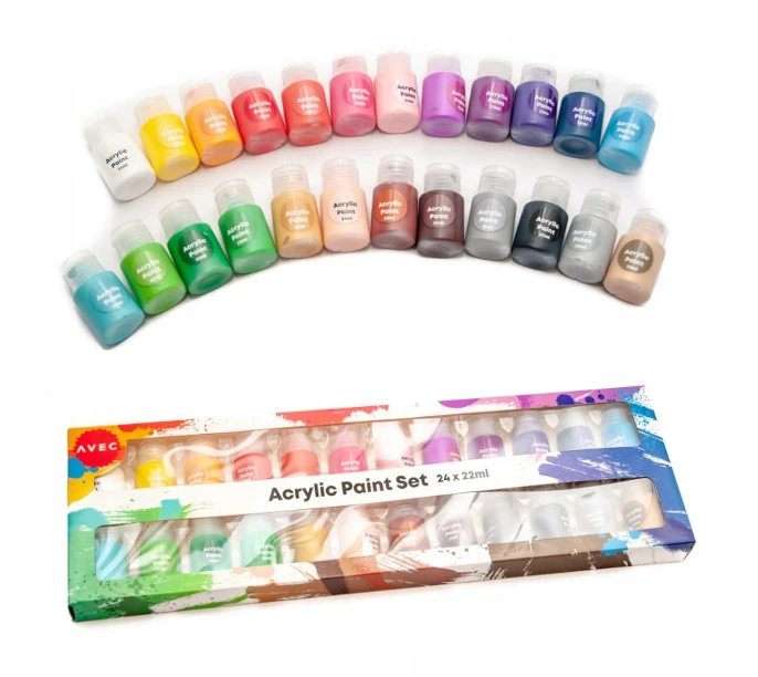 Akrilinių dažų paletės rinkinys AVEC 24 x 22 ml spalvos