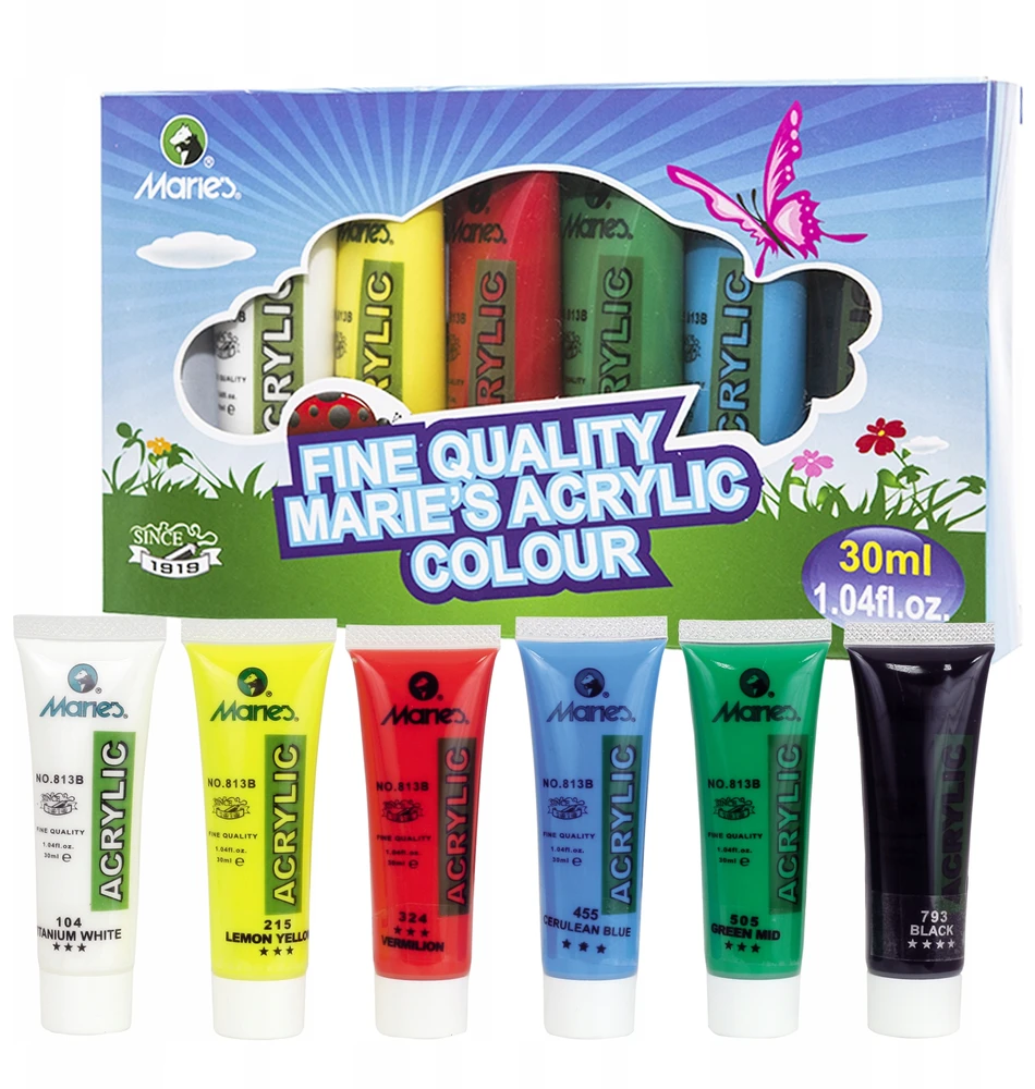 Akrilinių dažų rinkinys 81306 B, Maries, 6 spalvos po 30ml