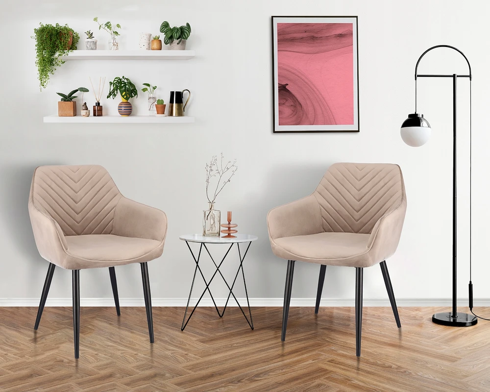 aksomu apmušta valgomojo kėdė, dygsniuotas NAPOLI fotelis, smėlio spalvos JUMIhome