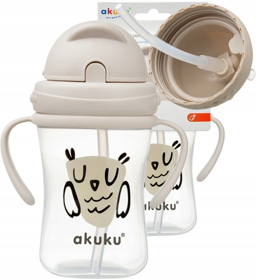 AKUKU gertuvė su šiaudeliu OWL, su rankenėlėmis, 300 ml, A0204
