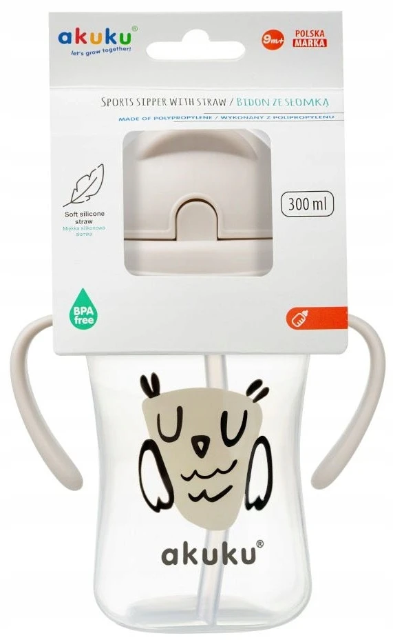 AKUKU gertuvė su šiaudeliu OWL, su rankenėlėmis, 300 ml, A0204