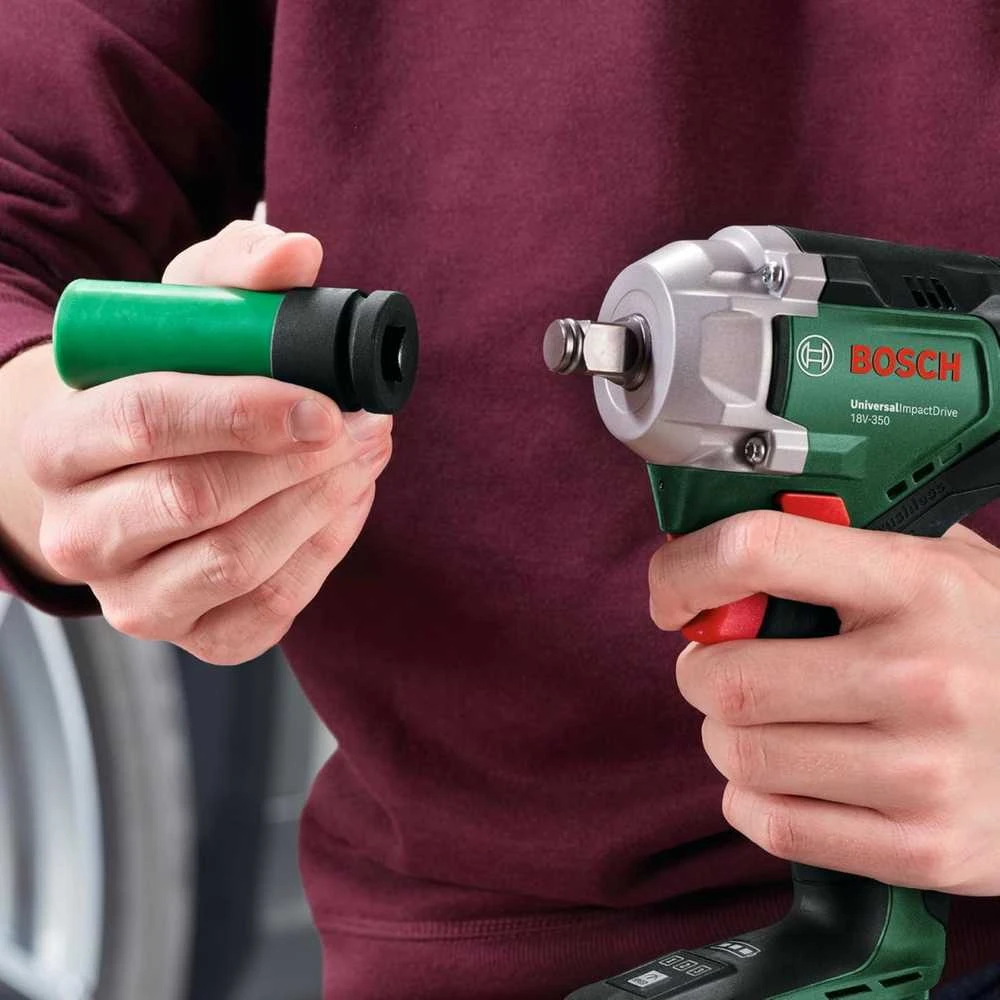 Bosch smūginis veržliasukis UniversalImpactDrive 18V-350 be akumuliatoriaus ir kroviklio + 3 sukimo galvutės