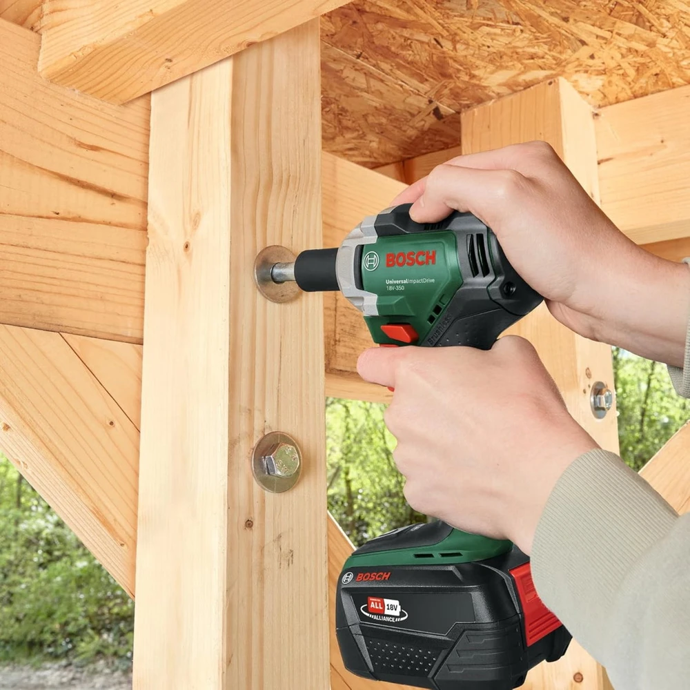 Bosch smūginis veržliasukis UniversalImpactDrive 18V-350 be akumuliatoriaus ir kroviklio + 3 sukimo galvutės