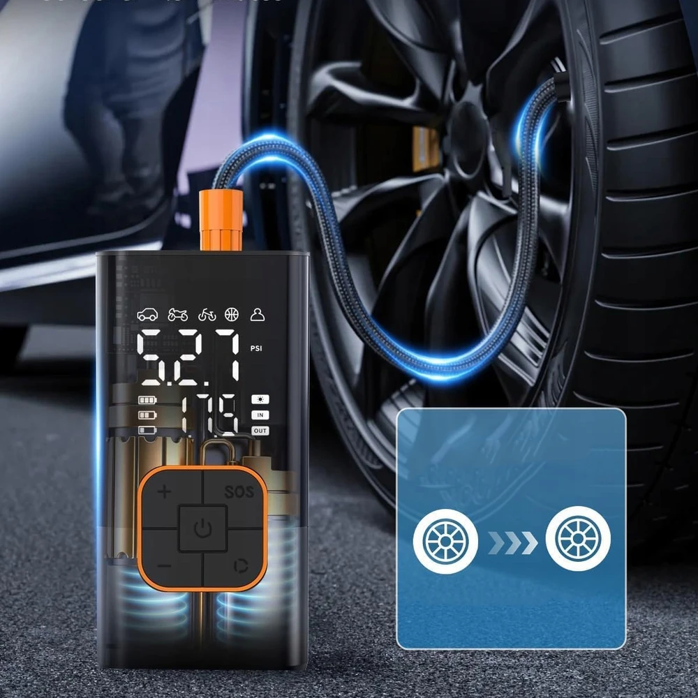 AKUMULIATORIUS AUTOMOBILIŲ DVIRAČIO KOMPRESORIUS SIURBLYS POWERBANK KOMPRESORIUS