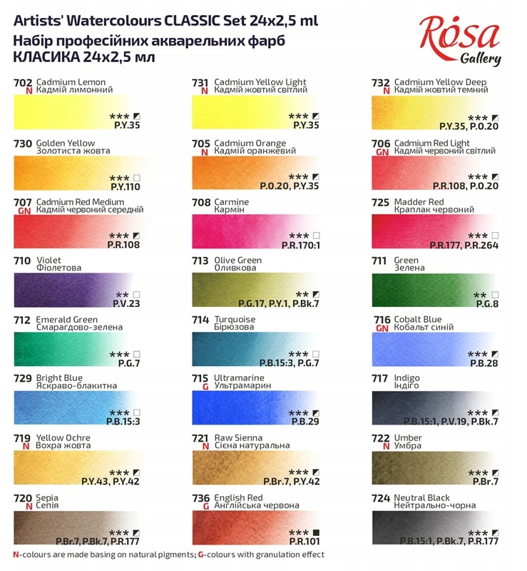 Akvareliniai dažai kubeliais 24 spalvų Classic Rosa Gallery Koh-i-noor