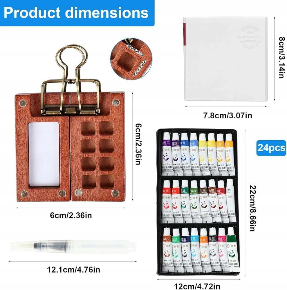 Akvarelinių dažų rinkinys 6x6cm medinės paletės nešiojamas tapybai