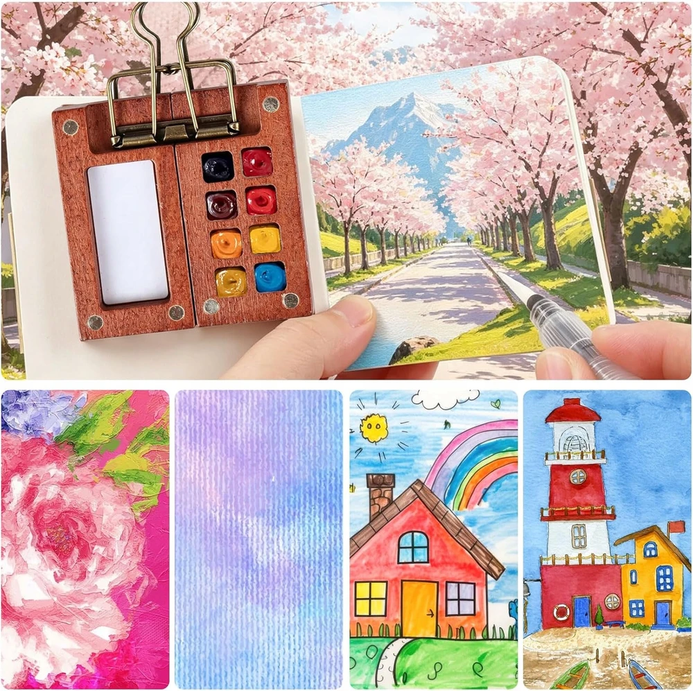 Akvarelinių dažų rinkinys 6x6cm medinės paletės nešiojamas tapybai