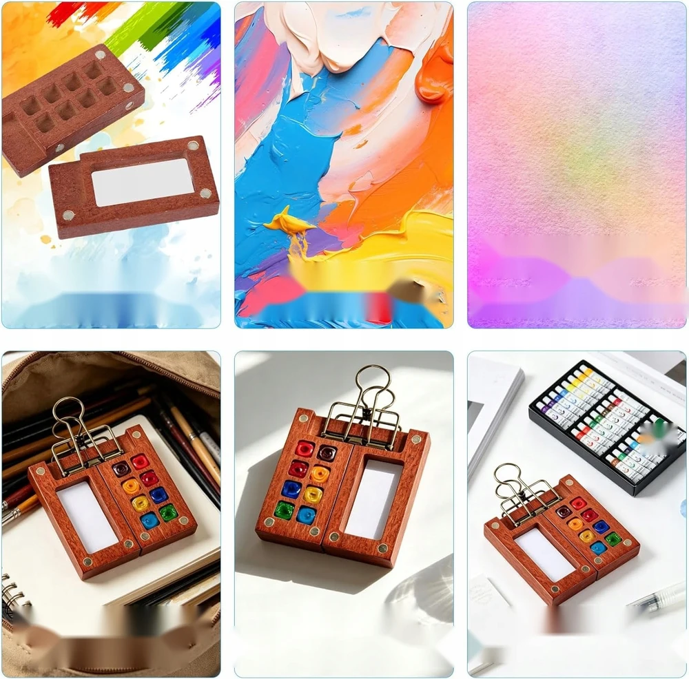 Akvarelinių dažų rinkinys 6x6cm medinės paletės nešiojamas tapybai