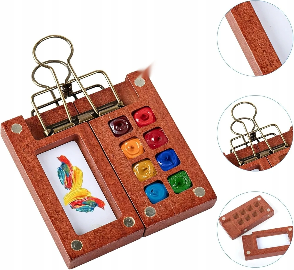 Akvarelinių dažų rinkinys 6x6cm medinės paletės nešiojamas tapybai