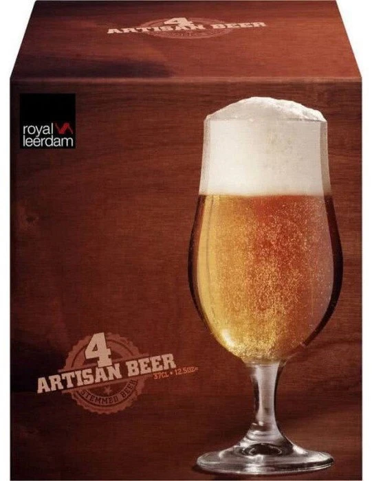 Tulip Alaus stiklinių rinkinys ROYAL LEERDAM Artisan Stemmed Pilsner, aukštos, su kojele, 4 vnt.