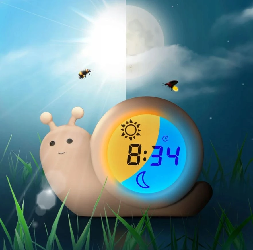 Alecto Sleep Trainer naktinė lempa ir taupe spalvos žadintuvas Snail