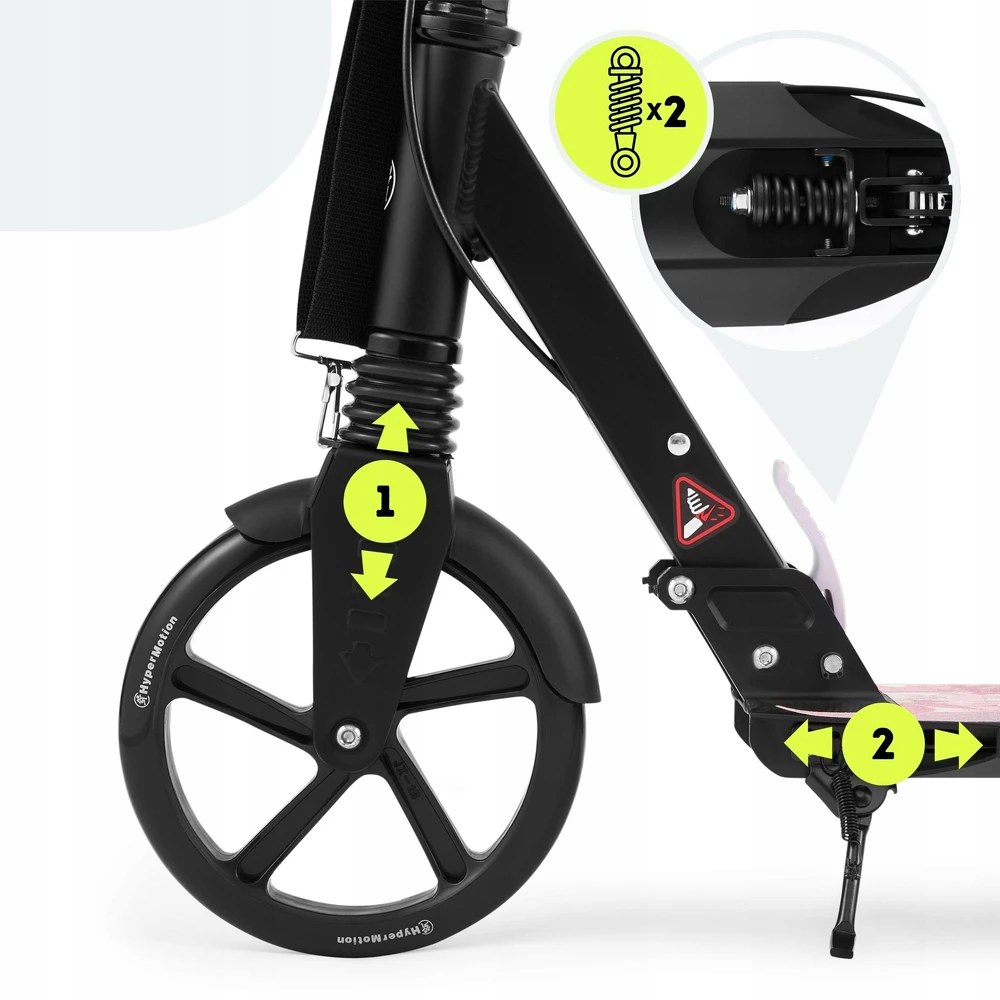 Aliumininis paspirtukas HyperMotion, rožinis, sulankstomas, su 20 cm ratais