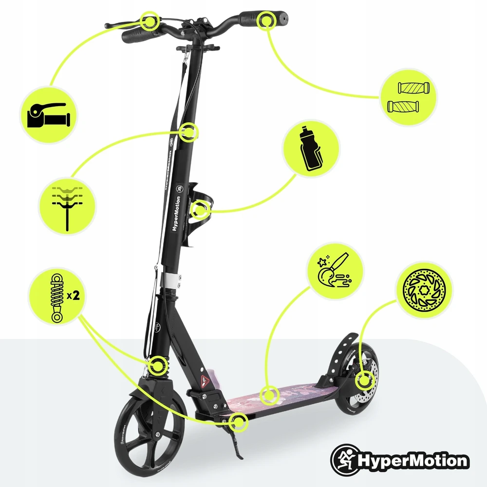 Aliumininis paspirtukas HyperMotion, rožinis, sulankstomas, su 20 cm ratais