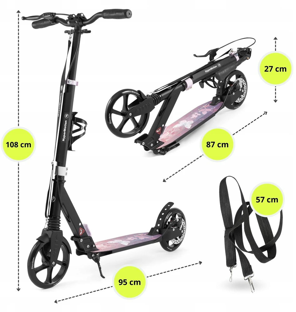 Aliumininis paspirtukas HyperMotion, rožinis, sulankstomas, su 20 cm ratais