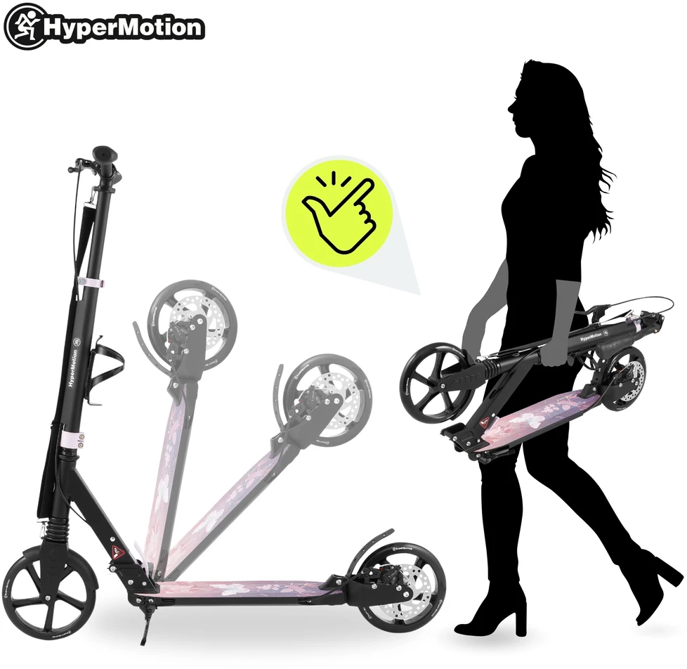 Aliumininis paspirtukas HyperMotion, rožinis, sulankstomas, su 20 cm ratais