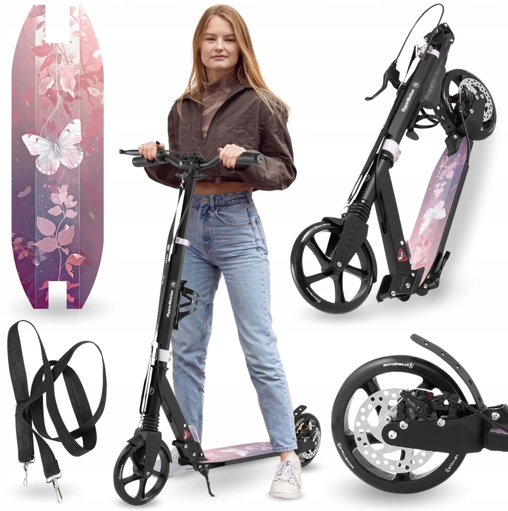 Aliumininis paspirtukas HyperMotion, rožinis, sulankstomas, su 20 cm ratais