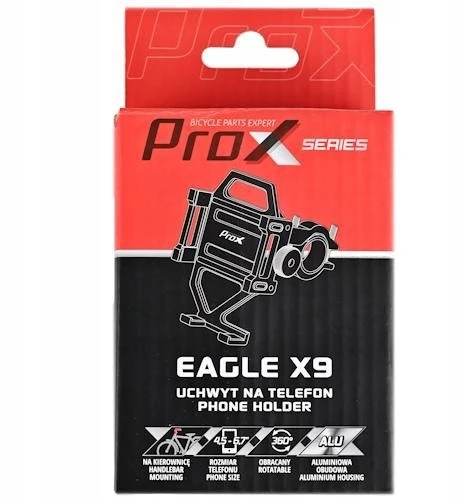 Aliuminio dviračio telefono laikiklis Prox Eagle X9, juodas, 360°