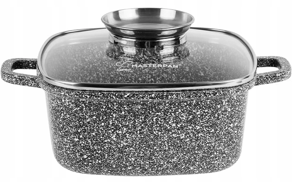 ALIUMINIO Kvadratinis LIETUS PUODAS 20cm GRANITINIS MARMRULIS 2,8L MASTERPAN 2106