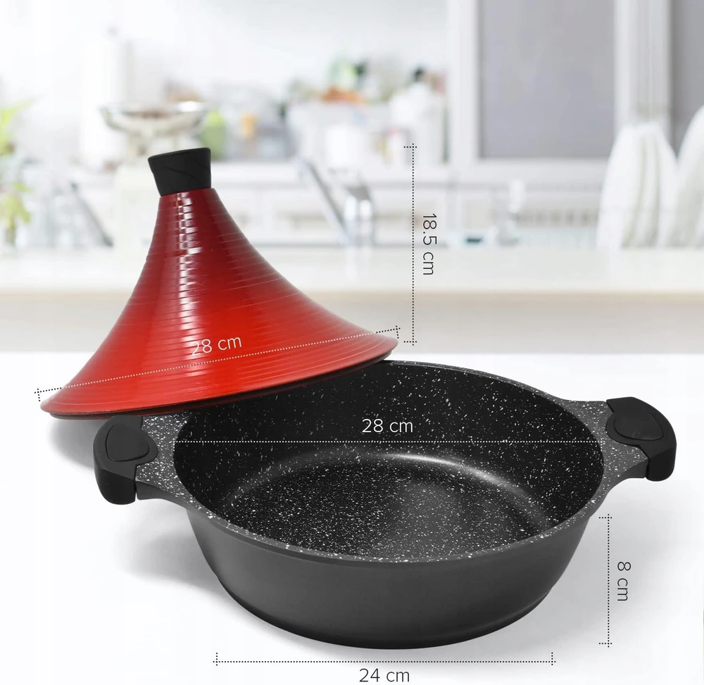 ALIUMINIO TAGINE PUODAS 28 CM INDUKCINIS NELIPA DIDELIS RAUDONAS
