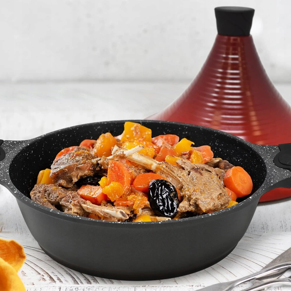 ALIUMINIO TAGINE PUODAS 28 CM INDUKCINIS NELIPA DIDELIS RAUDONAS