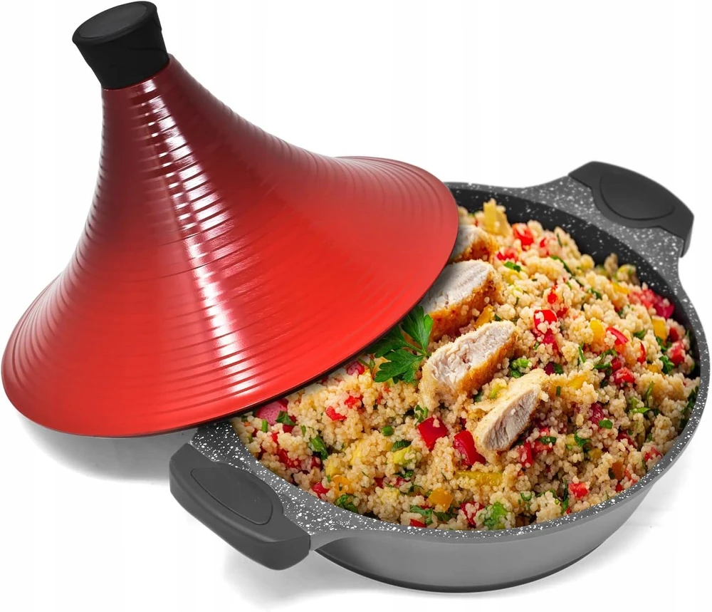ALIUMINIO TAGINE PUODAS 28 CM INDUKCINIS NELIPA DIDELIS RAUDONAS