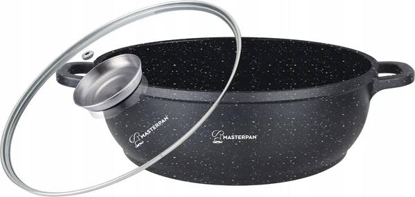 Aliuminio Wok 28 cm su marmurine danga ir stikliniu dangteliu 3,3 l Masterpan