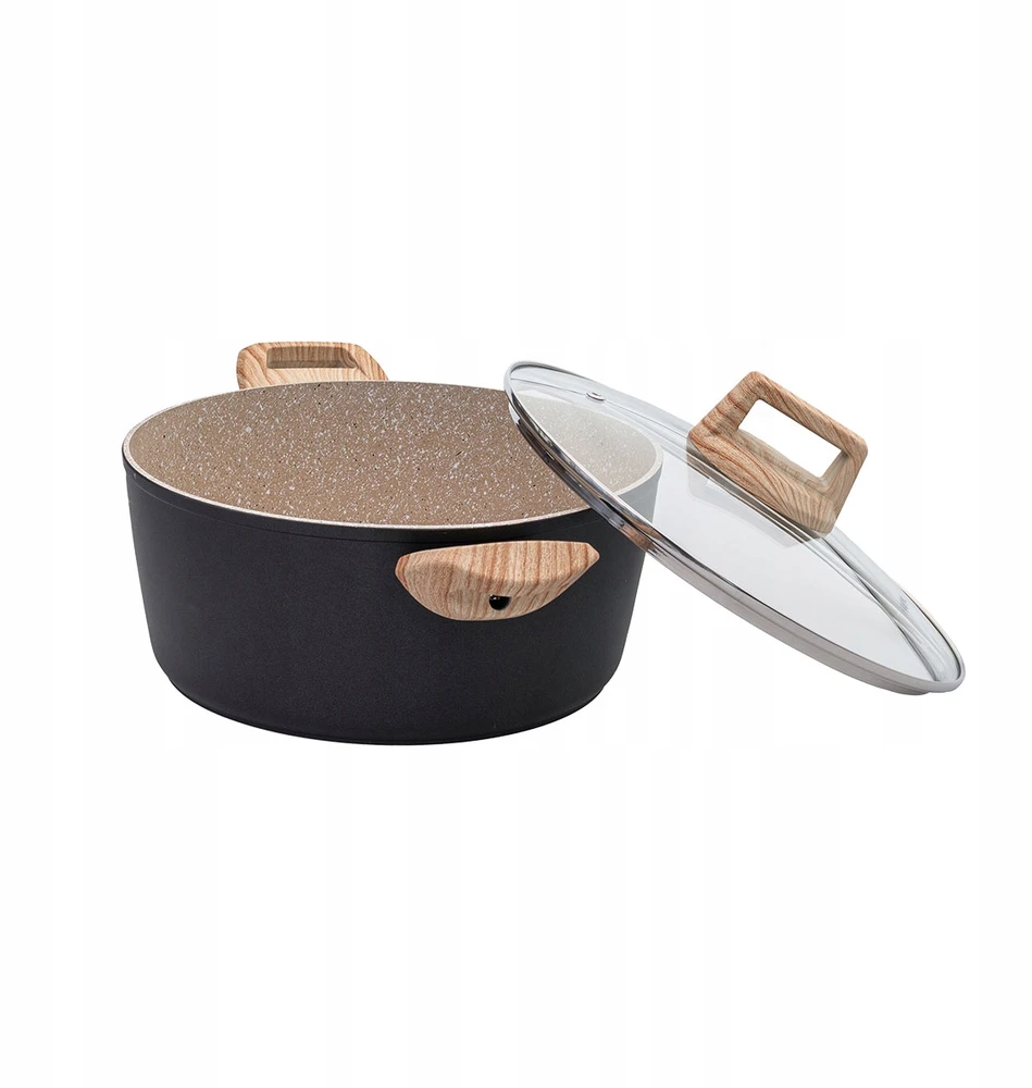 Aliuminis puodas su dangteliu su marmuro danga, 24 cm, 4,3L