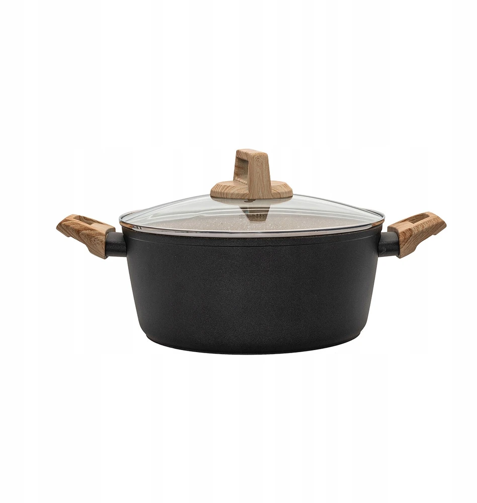 Aliuminis puodas su dangteliu su marmuro danga, 24 cm, 4,3L