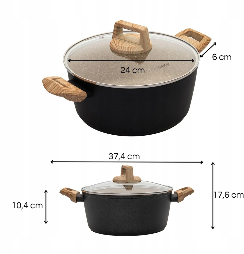 Aliuminis puodas su dangteliu su marmuro danga, 24 cm, 4,3L