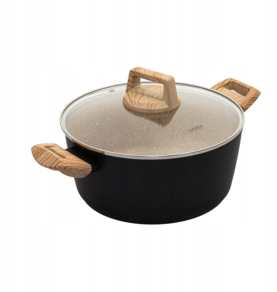 Aliuminis puodas su dangteliu su marmuro danga, 24 cm, 4,3L