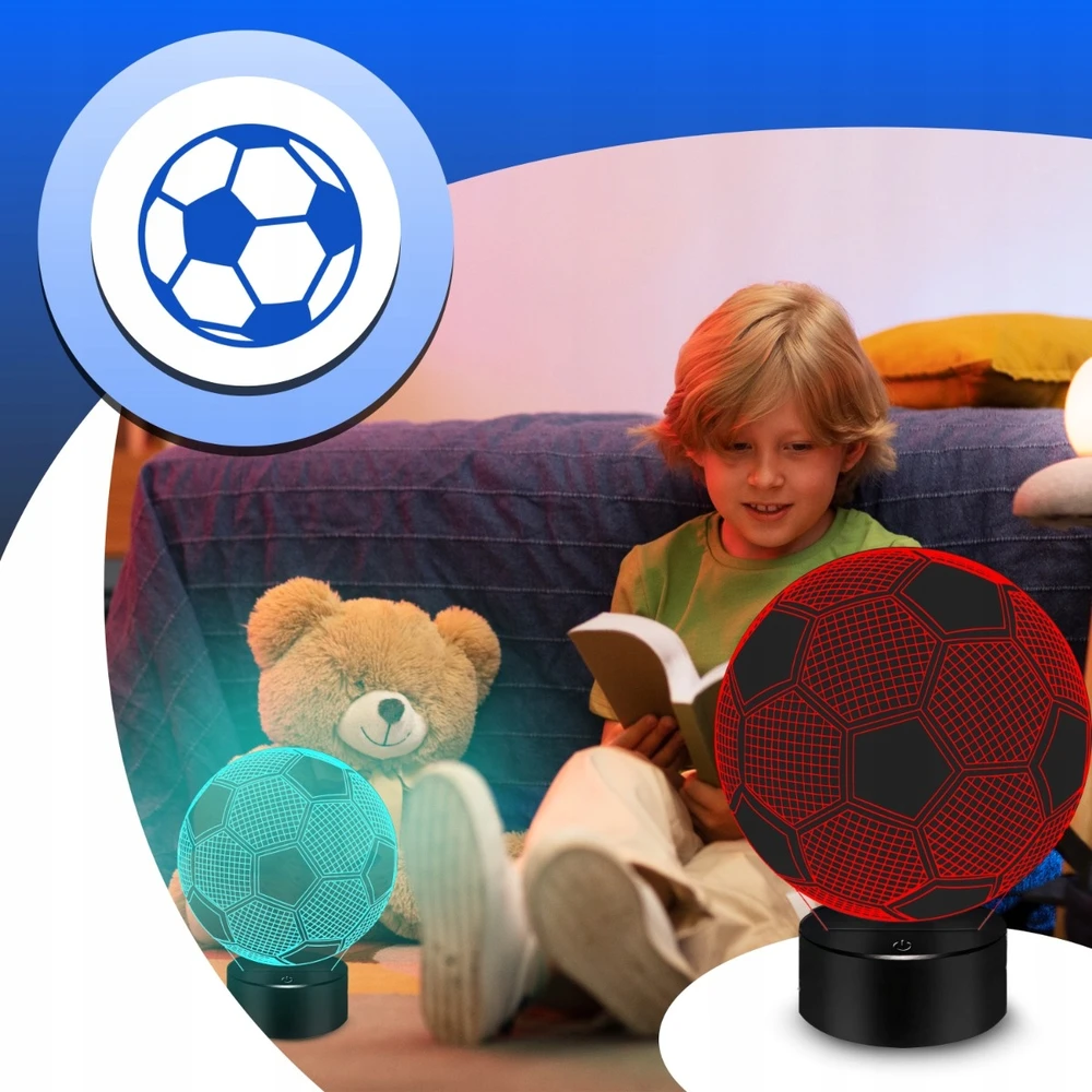 Allbag Naktinė lempa NA BIURKO PIŁKA NOŻNA 3D DLA DZIECKA LED RGB + Pultas