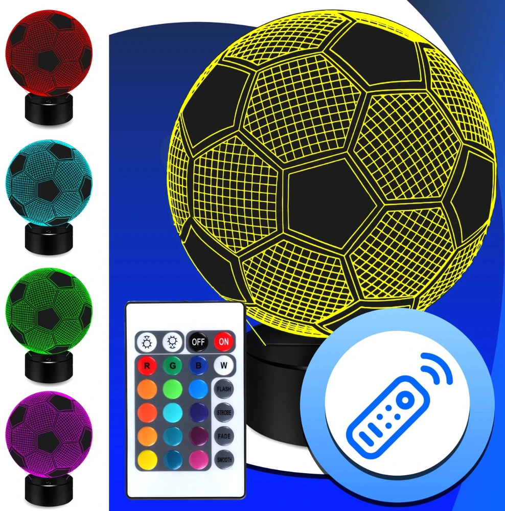 Allbag Naktinė lempa NA BIURKO PIŁKA NOŻNA 3D DLA DZIECKA LED RGB + Pultas