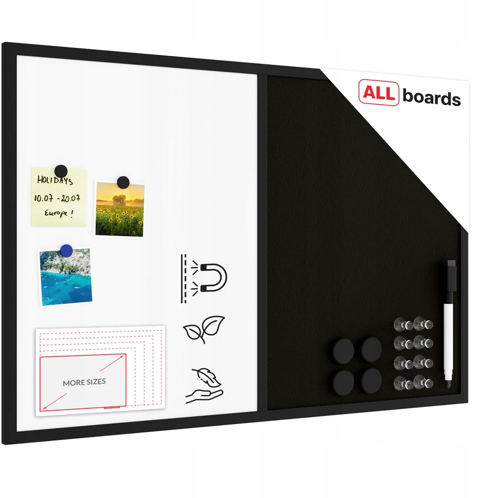 Allboards Kamštinė magnetinė lenta Combi, juoda, 90x60 cm