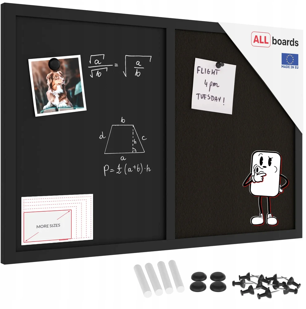 Allboards Kamštinė magnetinė lenta Combi, juoda, 60x40 cm