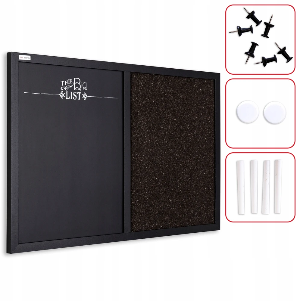 Allboards Magnetinė kamštinė lenta 60x40 ruda ir juoda COMBI juodas rėmelis + NEMOKAMAI