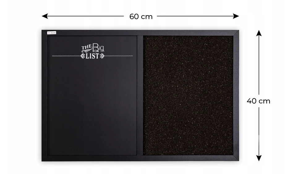 Allboards Magnetinė kamštinė lenta 60x40 ruda ir juoda COMBI juodas rėmelis + NEMOKAMAI