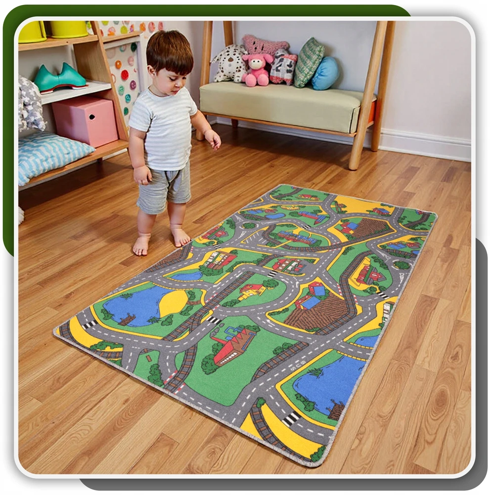 Allvo VAIKŲ KILIMAS KELIŲ GATVĖS COUNTRY 120x200 cm vaikams ŠILTAS IR MINŠKUS