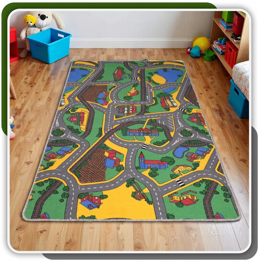 Allvo VAIKŲ KILIMAS KELIŲ GATVĖS COUNTRY 120x200 cm vaikams ŠILTAS IR MINŠKUS