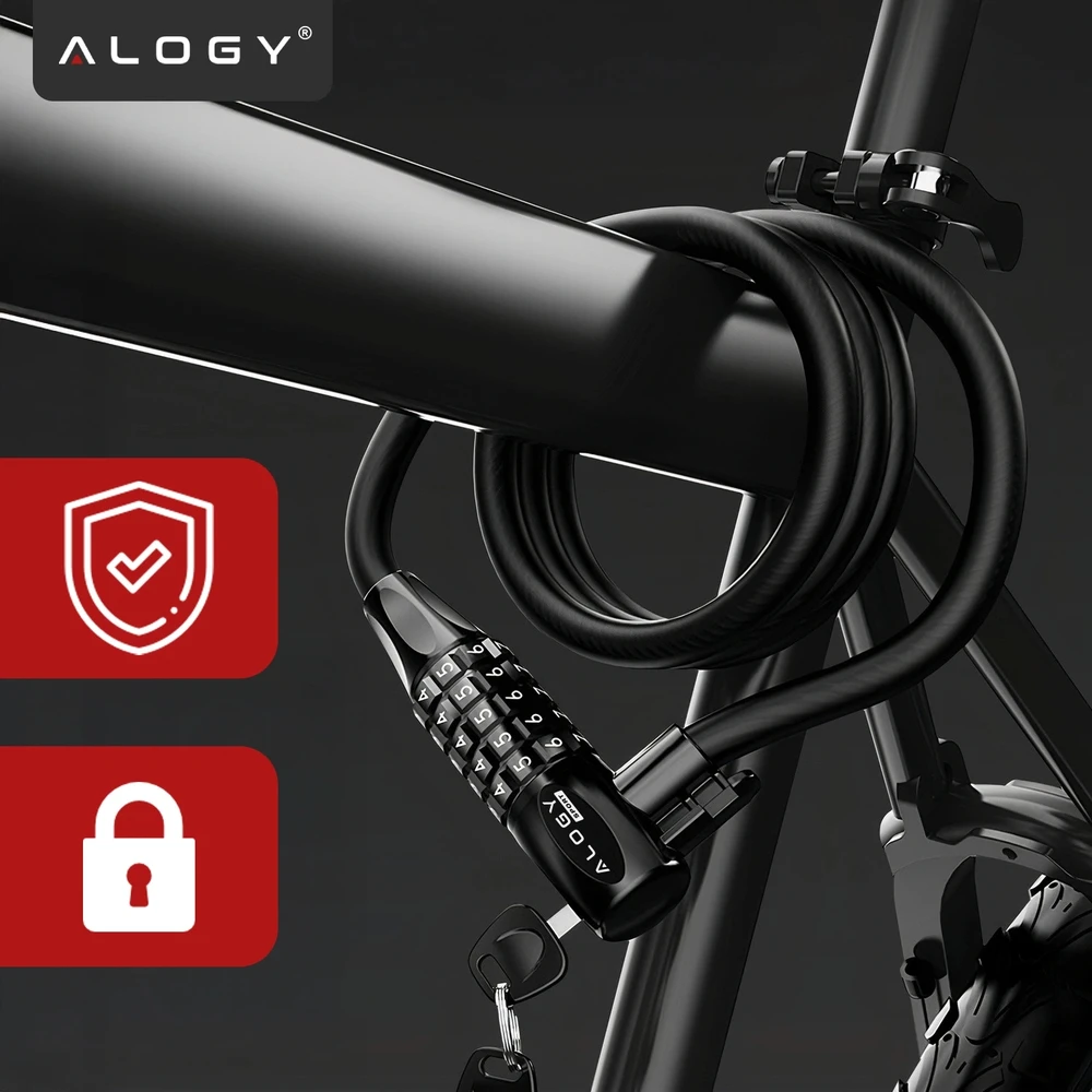 Alogy Dviračio užrakto trosas 120cm 10mm 2IN1 užraktas SU KODU IR RAKTU SU RANKENA