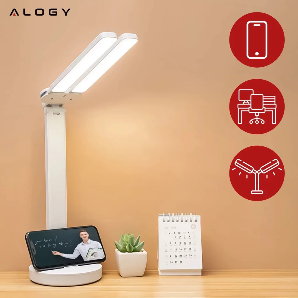Alogy LED lempa, toršeras, USB telefono stovas