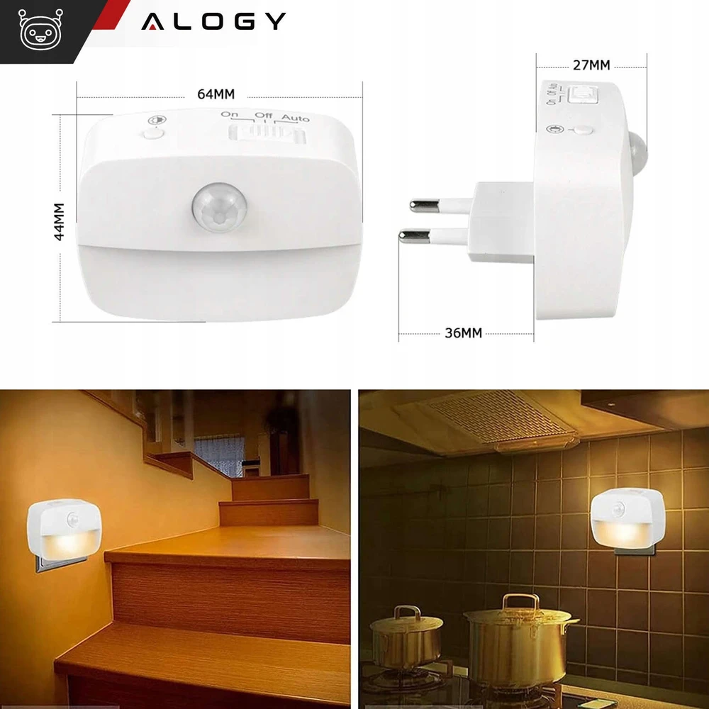 Alogy LED NAKTINIS LEMPAS SU JUDESIO JUTIKUMU ES SOCET 3 REŽIMŲ BALTA ŠVIESA