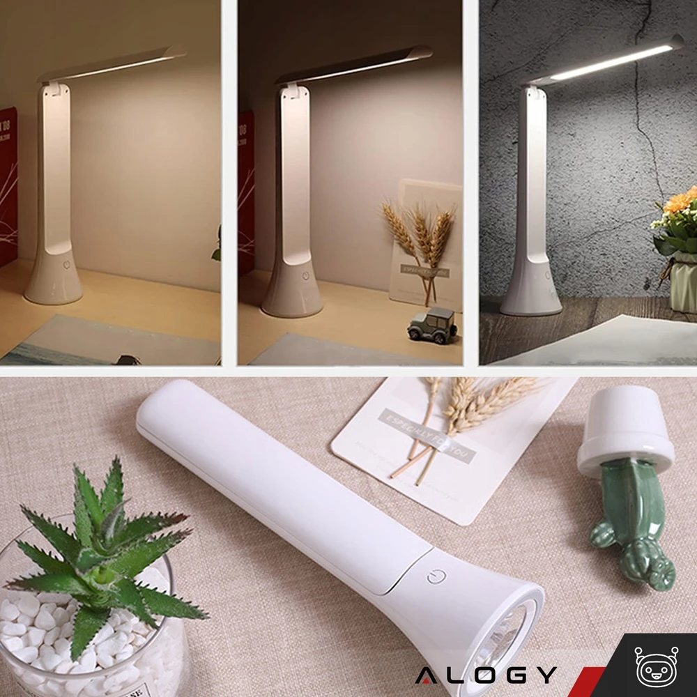 Alogy Led stalinė lempa su žibintuvėliu, 1200mah, balta