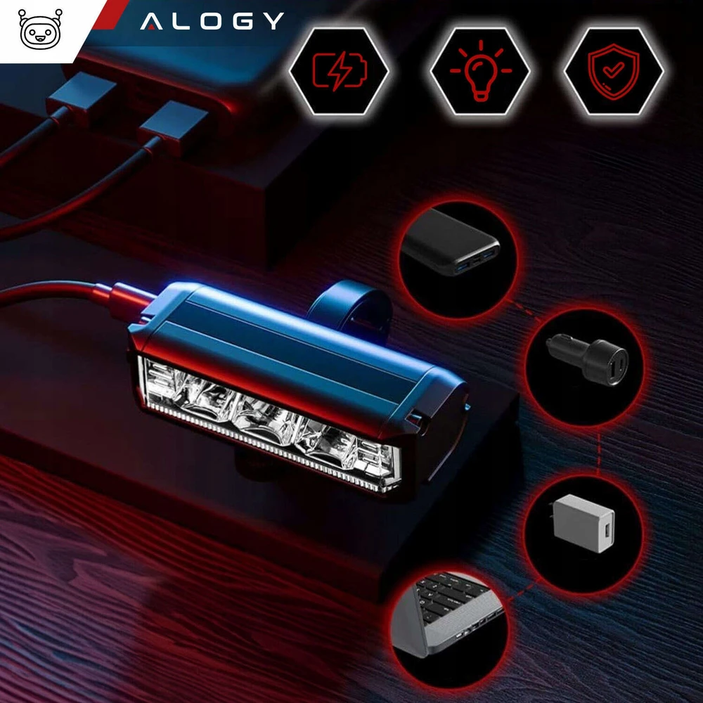 Alogy Priekinis LED dviračio žibintas. Dviračio priekinės vairo apšvietimas, stiprus USB