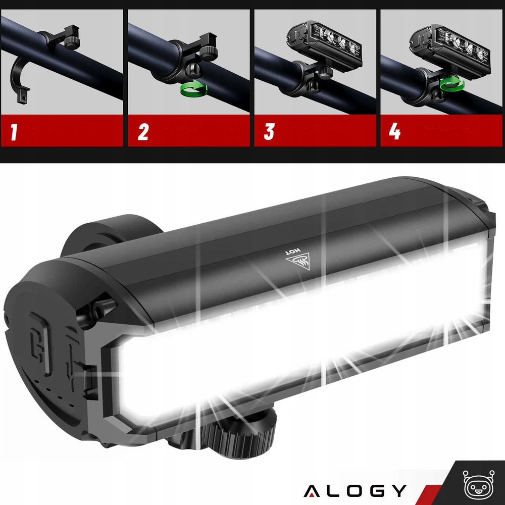 Alogy Priekinis LED dviračio žibintas. Dviračio priekinės vairo apšvietimas, stiprus USB