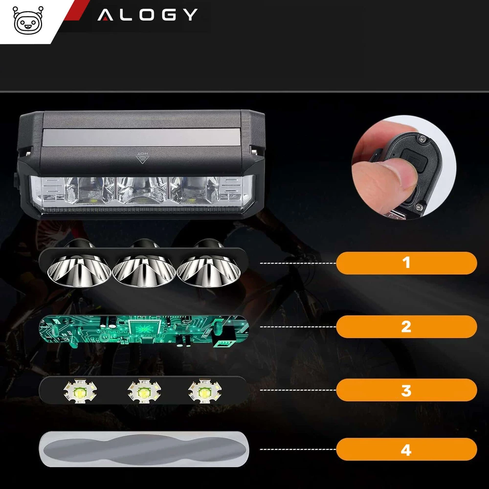 Alogy Priekinis LED dviračio žibintas. Dviračio priekinės vairo apšvietimas, stiprus USB