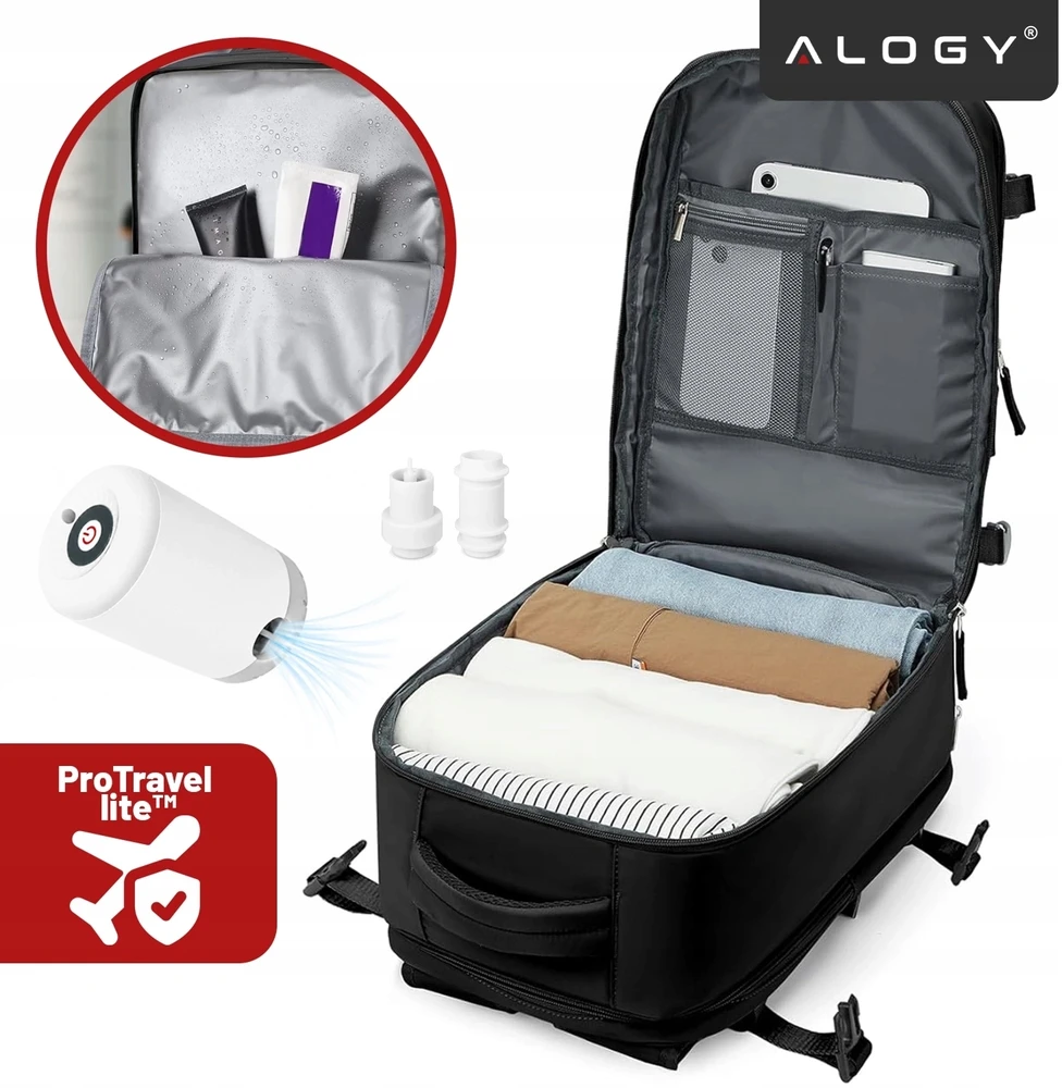 Alogy VACUUM kuprinė kelioninis rankinis bagažas 40x25x20 Ryanair WizzAir TUI LOT