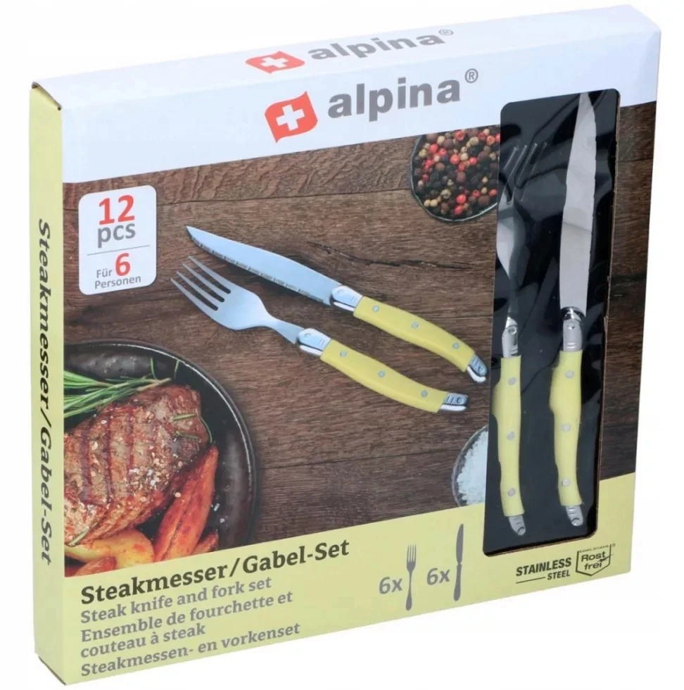 ALPINA KEPSNIS PEILIŲ IR ŠAKĖČIŲ RINKINYS 12 Vnt., 3 SPALVŲ NERŪDijančio plieno