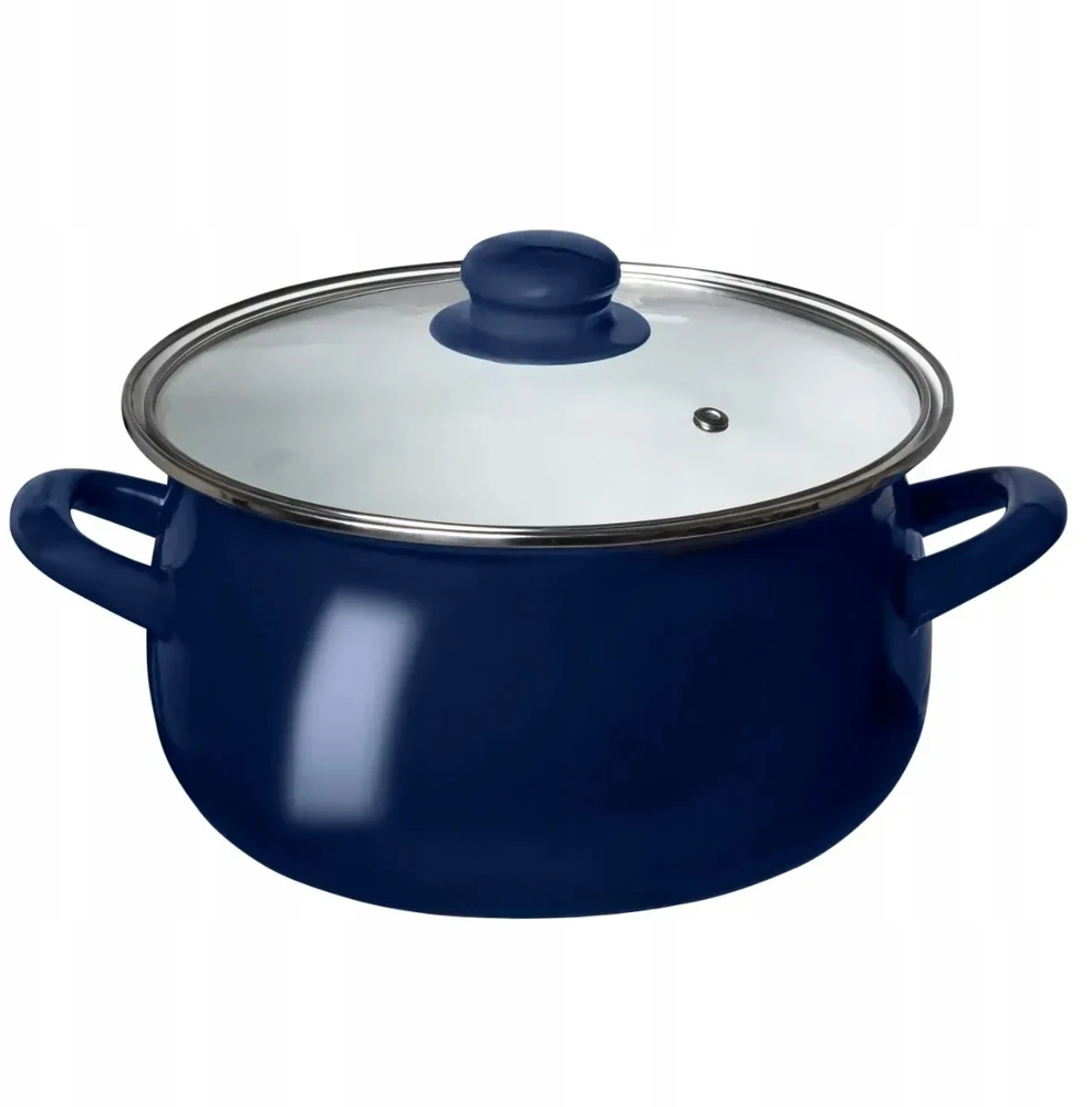 Altom Design EMALINIS PUODAS STIKLINIU DANČIU 22 CM 3,5 L NAVY MĖLYNAS SRIUBAI virti