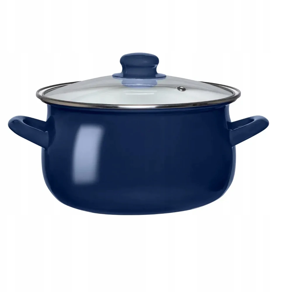Altom Design EMALINIS PUODAS STIKLINIU DANČIU 22 CM 3,5 L NAVY MĖLYNAS SRIUBAI virti