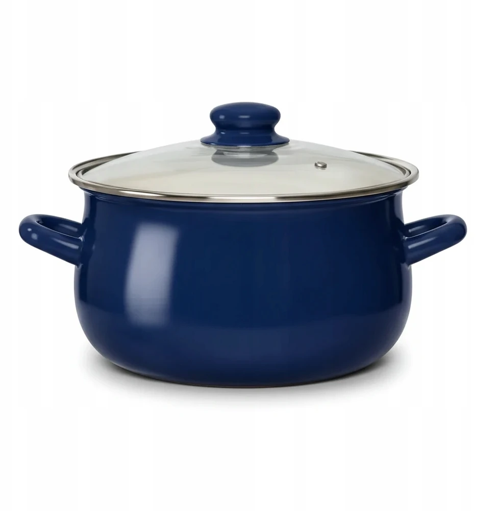 Altom Design EMALINIS PUODAS STIKLINIU DANČIU 22 CM 3,5 L NAVY MĖLYNAS SRIUBAI virti